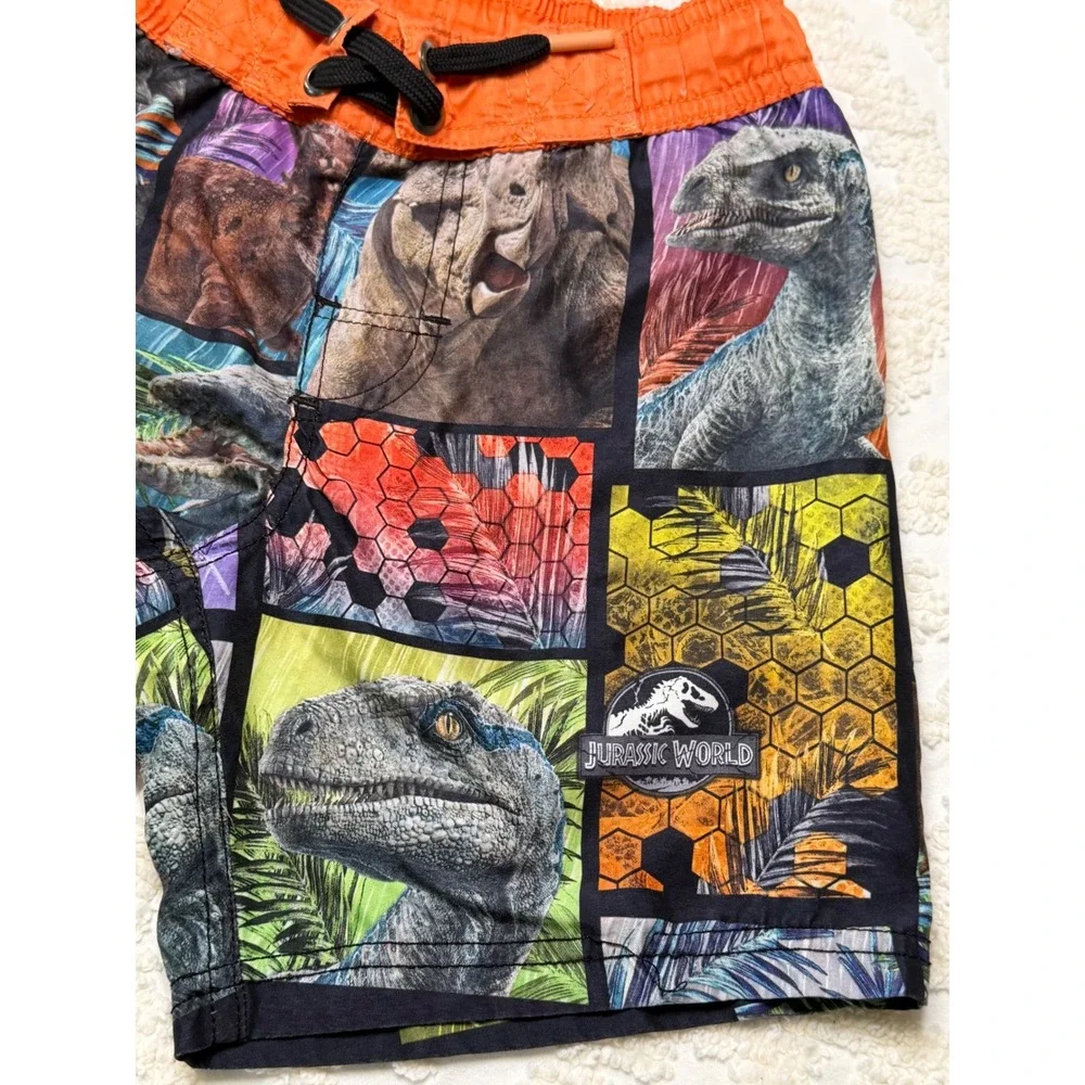 Jurassic World Dinosaur Graphic Swim Trunks Orange Multi XS 4/5 Boys‎ Swimwear